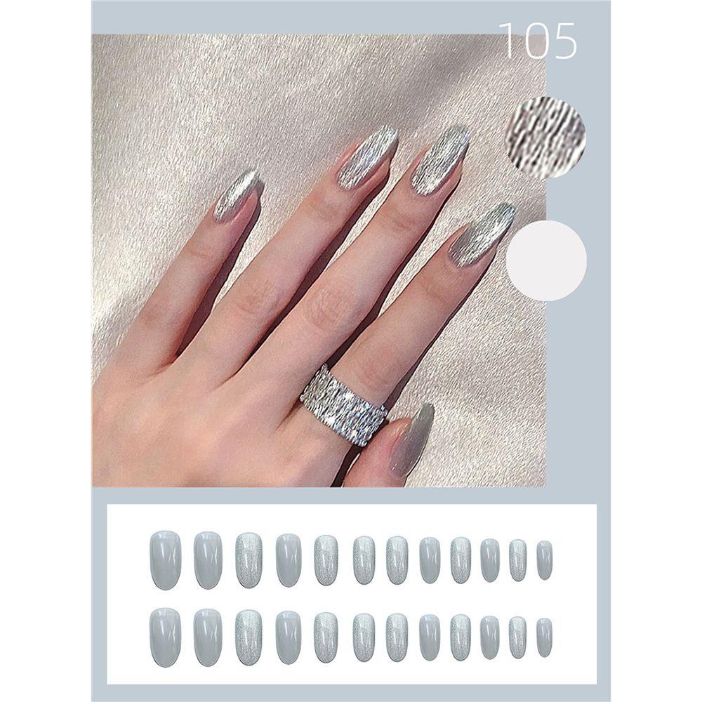 Bộ 24 Móng Tay Giả Dạng Ấn Đính Đá Mắt Mèo Có Thể Đeo Lên