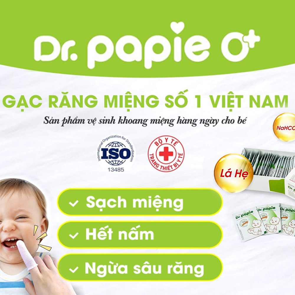 Gạc răng miệng Dr Papie, Sạch miệng, Hết nấm, Ngừa sâu răng (Hộp 30 gói)