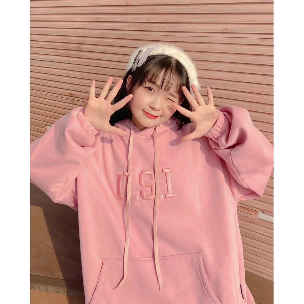 Áo hoodie thêu chữ usi KA 💖FREESHIP💖 form rộng Unisex phong cách Hàn Quốc, tay to, năng động màu Hồng | BigBuy360 - bigbuy360.vn