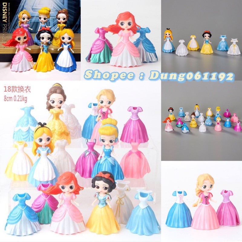 Set đồ chơi công chúa Disney kèm váy cho bé (set 6 công chúa tặng kèm 18 váy)