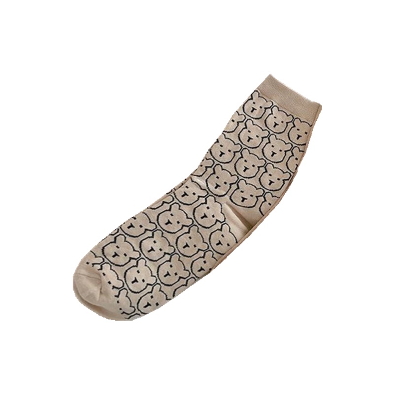 Vớ Cotton Cổ Vừa Màu Cà Phê Họa Tiết Hoạt Hình Phong Cách Nhật Bản Thời Trang Cho Nữ