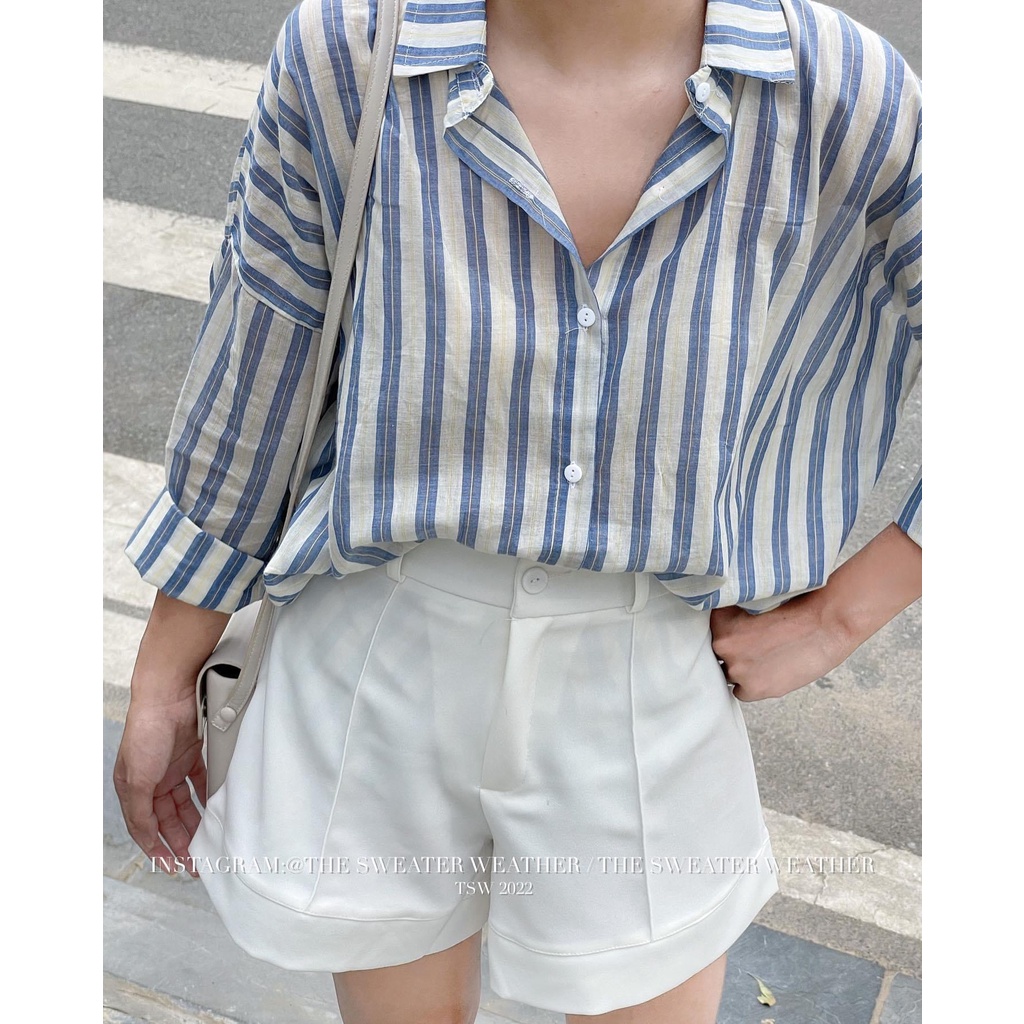Áo sơ mi kẻ sọc nữ dài tay A8362 phong cách vintage Hàn Quốc, form rộng mặc đi chơi cực cá tính siêu xinh - CHAKOVET