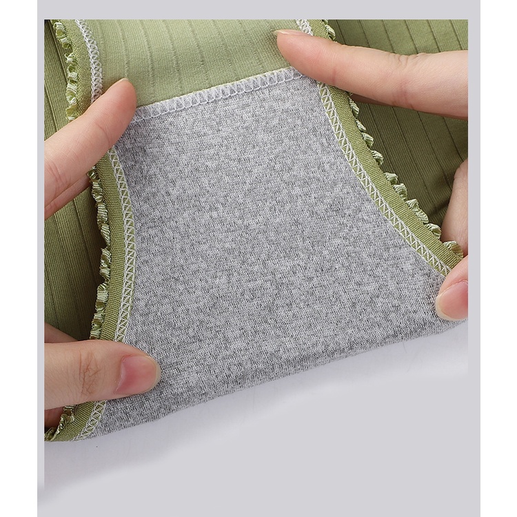 Cute Byte Quần Lót Cotton Lưng Cao Phối Ren Màu Trơn Dễ Thương Cho Nữ