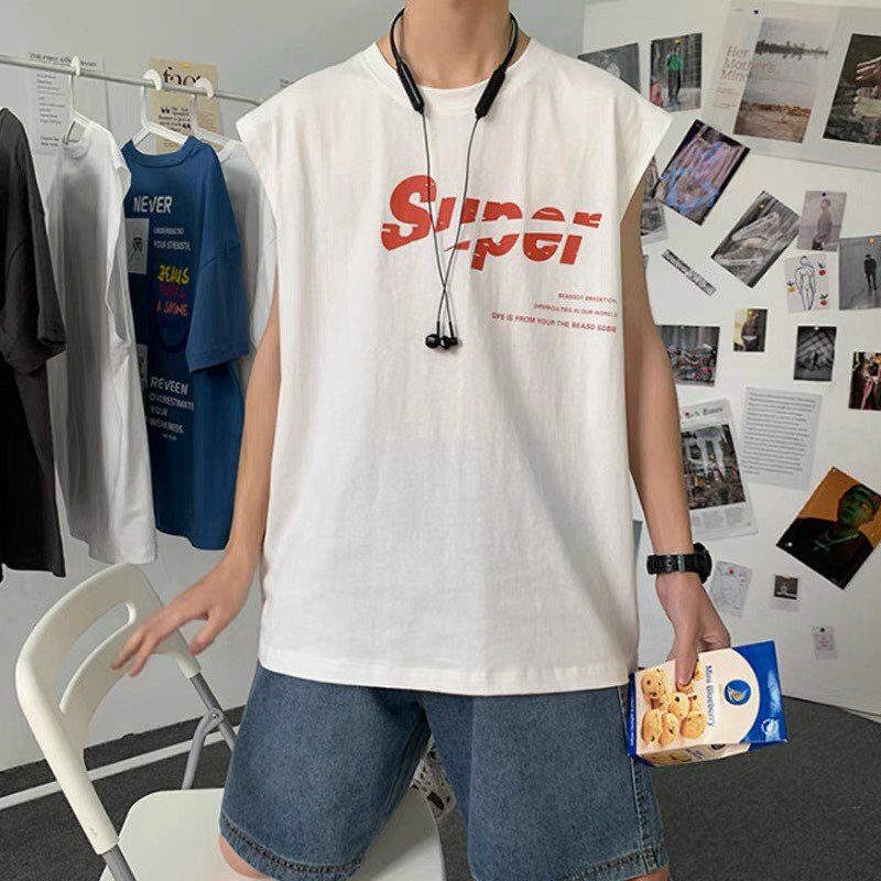 Áo thun ba lỗ unisex form rộng Trơn SUPER nam nữ ulzzang
