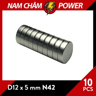 Set 10 viên D12 x 5mm Nam châm vĩnh cửu Neodymium đất hiếm ((NdFeb, ĐẤT HIẾM)