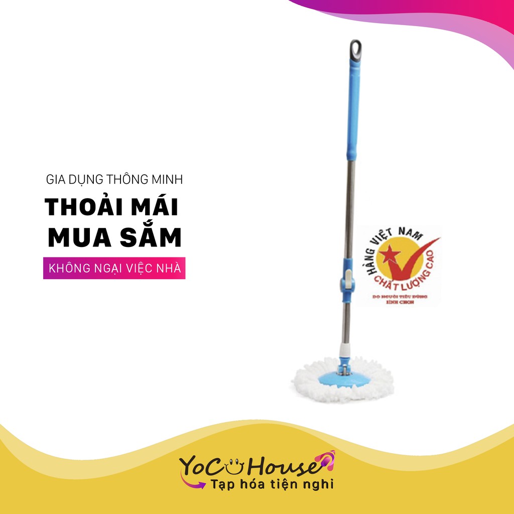 Cây lau nhà 360 độ inox 19 - 22mm nhiều màu (khóa lật - đã kèm bông lau) - YenjHouse