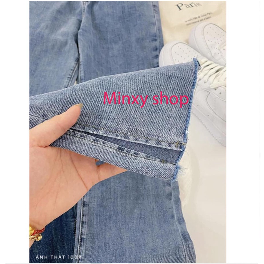 Quần jean nữ ống đứng dáng lửng xẻ gấu cao cấp phong cách Hàn Quốc, quần bò nữ ống ngắn suông có co giãn-Minxy