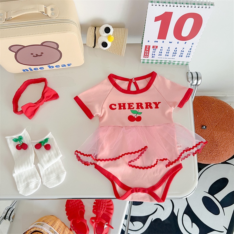 Bộ Áo Thun + Chân Váy Họa Tiết cherry Dễ Thương Thời Trang Mùa Hè 2022 Cho Bé Gái