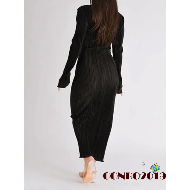 Đầm ôm Dài Tay Cổ Tròn Màu Sắc Nhã Nhặn Thời Trang