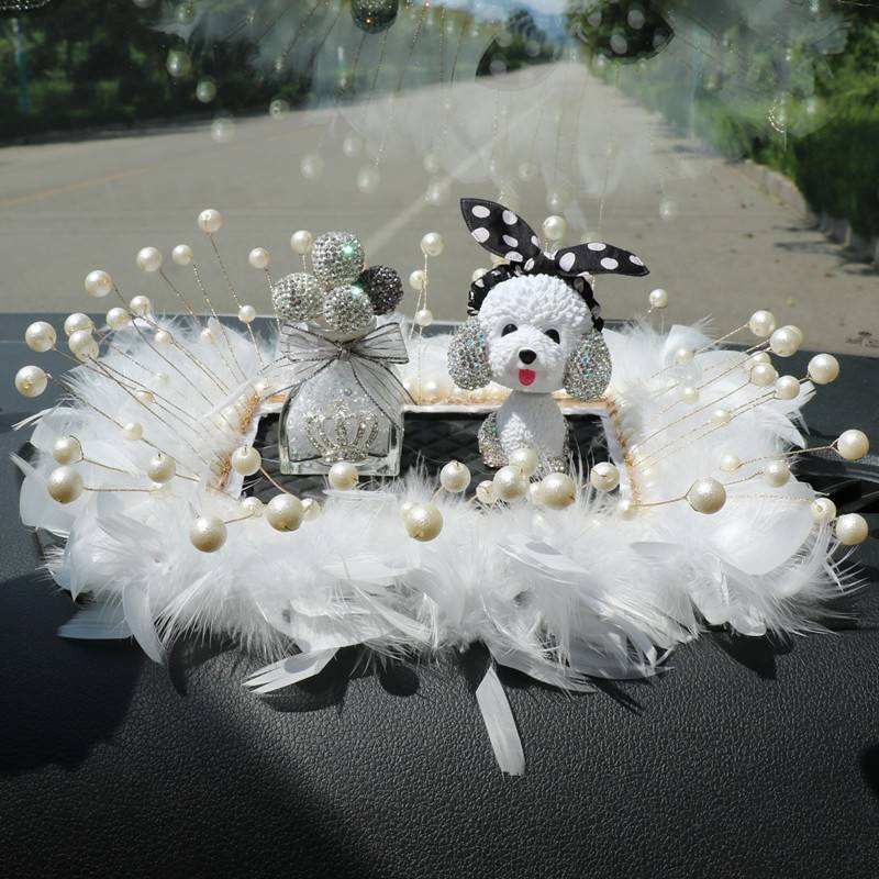Set Chó Poodle Lắc Lư Đầu Đính Đá Dễ Thương Trang Trí Taplo Oto