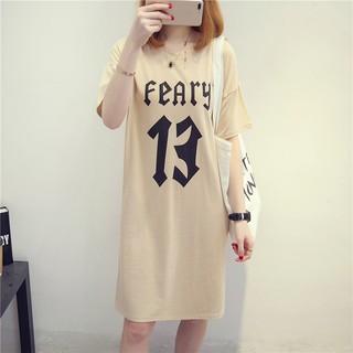 Đầm dạo phố kiểu dáng thụng cổ tròn ,ngắn tay họa tiết chữ,có hai màu cơ bản,cà phê,sữa