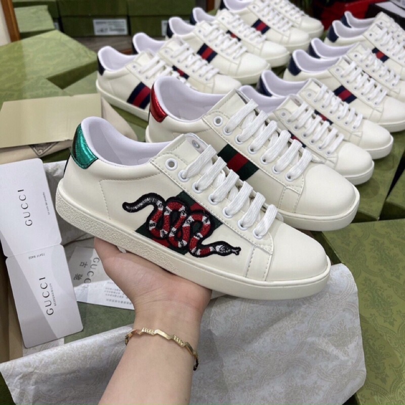 Giày gc rắn thêu cao cấp  ❤️FREE ship❤️  giày thể thao nam trắng cao cấp  .  gucci nam