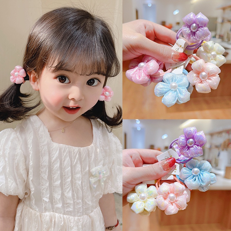 Set 2 Dây Buộc Tóc Đính Hoa Ba Chiều Dễ Thương Cho Bé Gái