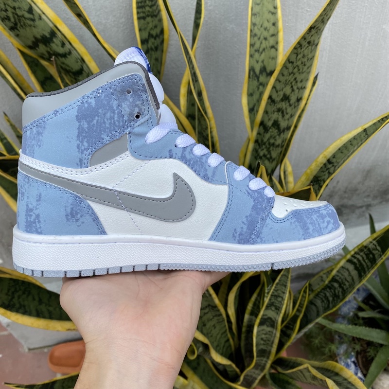 Giày Jordan cổ cao Hyper Royal xanh loang nam nữ, Giày Jordan 1 high màu xanh nỉ, xanh ngọc bản đẹp full box bill