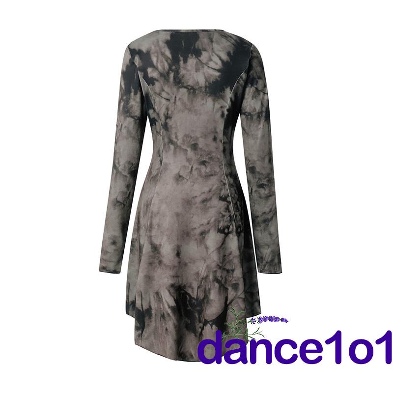 Đầm tay dài cổ chữ U in họa tiết bướm phong cách vintage thời trang cho nữ