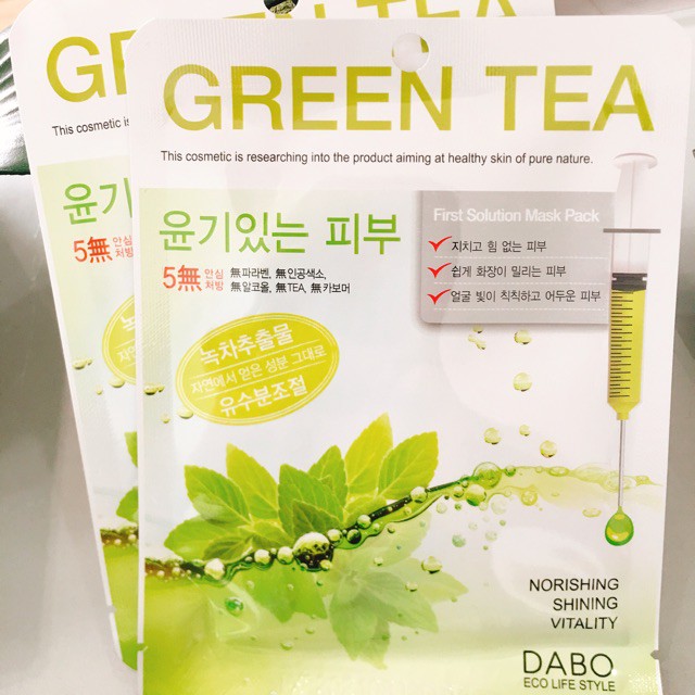Combo 1 đắp mặt nạ trà xanh sạch mụn Dabo Green Tea Hàn quốc 23ml/gói Và 1 gói tẩy da chết Apple Beauskin 3ml/gói