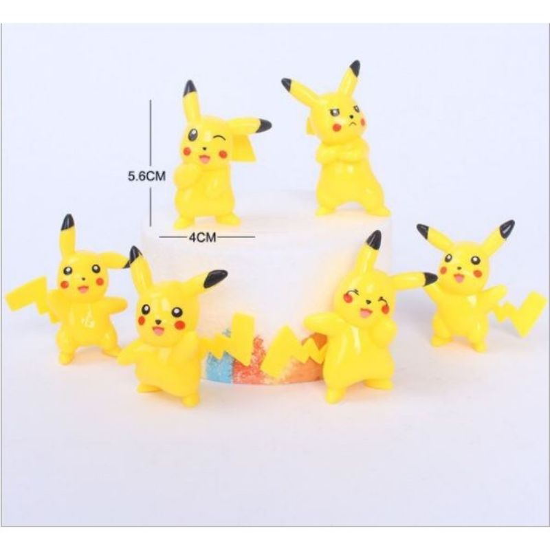 Bộ 6 pikachu nhựa trang trí bánh kem, pokemon
