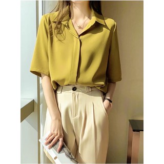 Áo sơ mi nữ công sở cộc tay vnxk dư xịn a263