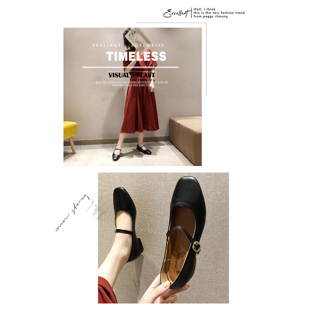 Giày Búp Bê Nữ Quai Ngang Mũi Vuông Tiểu Thư  (3cm) - Gi01