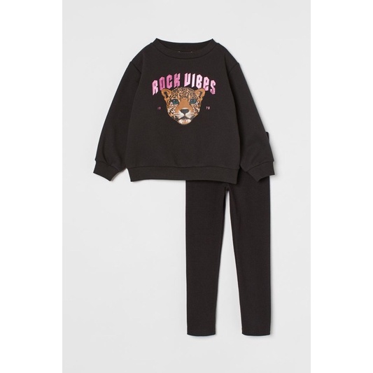 Bộ Nỉ Legging Bé Gái Lion Đốm Đen HaM