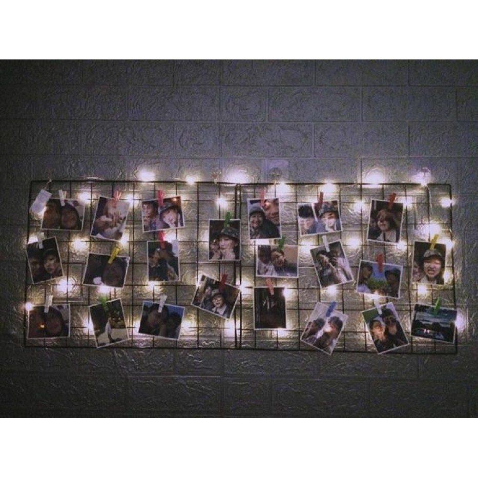 Combo Khung Hình Lưới Sắt+ Đèn Led Xài Điện Dài 8 Mét Bóng Đèn Fairy Light Kẹp Hình Nghệ Thuật Trang Trí Decor Nhà