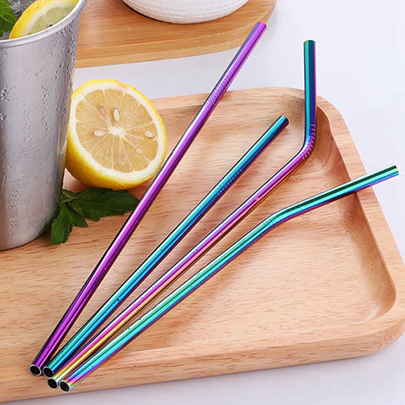 Bộ 12 Ống Hút Kim Loại 6Mm Tái Sử Dụng Được Kèm 2 Cọ Vệ Sinh Dùng Trong Các Quán Bar/ Cocktail/ Cocktail