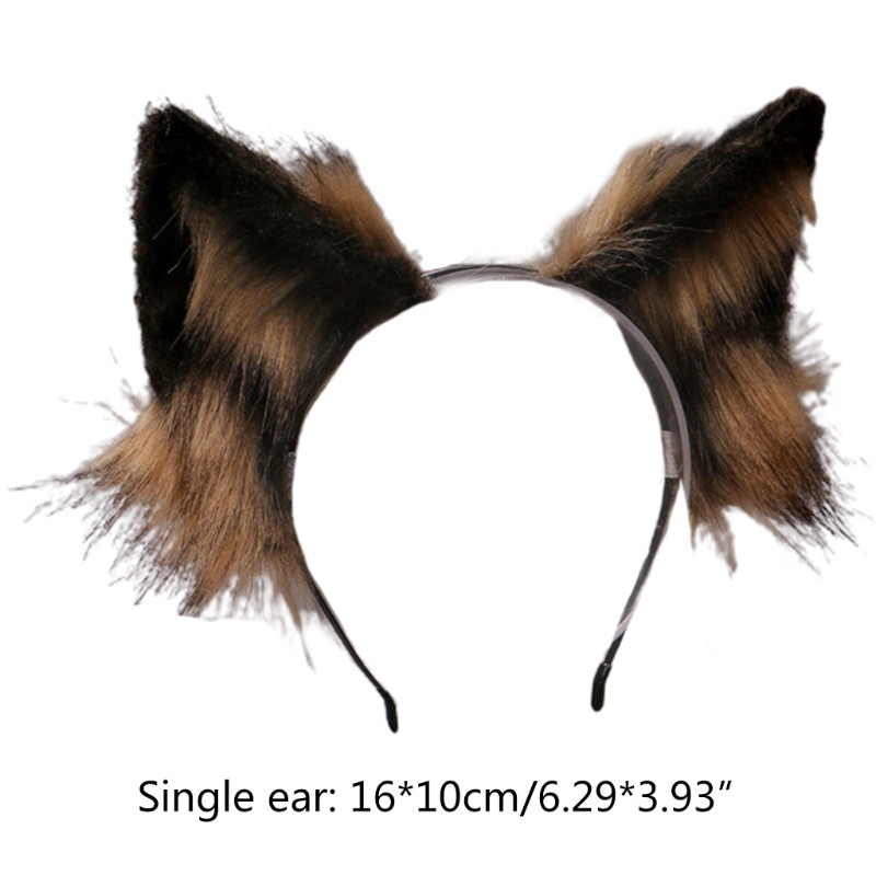 AUTU  Lovely Faux Fur Wolf Ears Headband Realistic Furry Fluffy Animal Hair Hoop Lolita Anime Masquerade Cosplay Costume