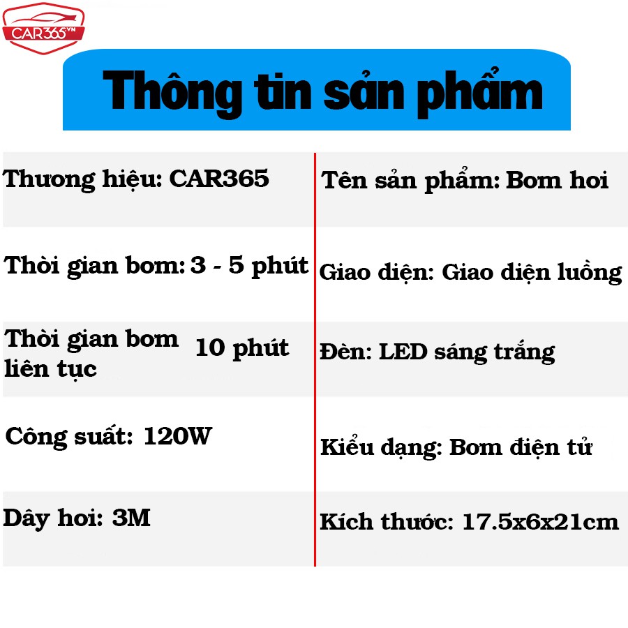 Máy bơm lốp xe ô tô điện tử thông minh tự ngắt CAR365VN cao cấp màn LCD - Thiết kế nhỏ gọn