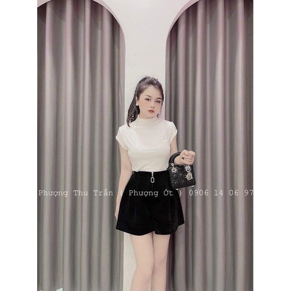 Quần short nhung khoá trước - Quần short nhung mịn 001