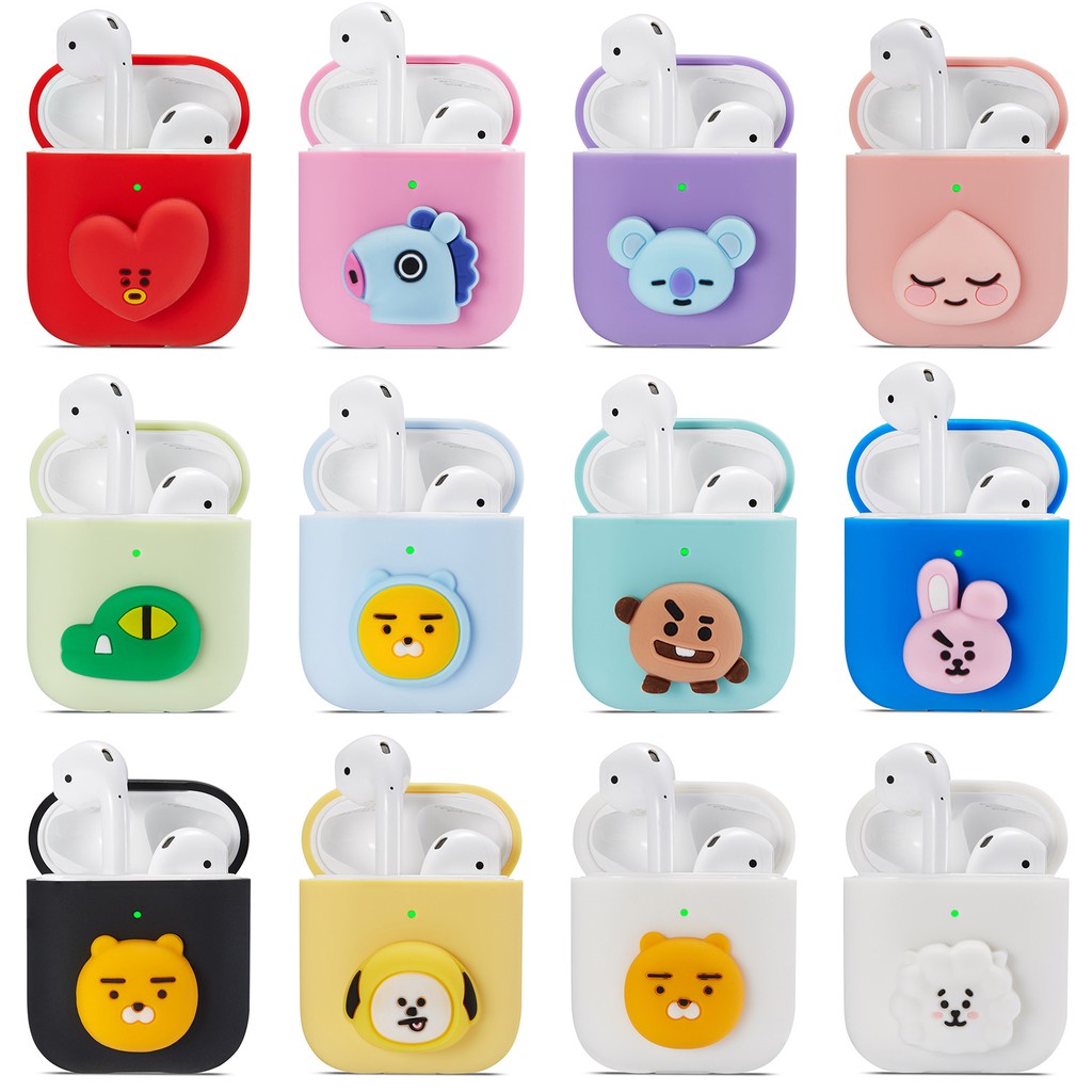 Trên đó 🔥 Vỏ Bảo Vệ Hộp Sạc Tai Nghe AirPods 1 / 2 / 3 Bằng Silicon Họa Tiết Hoạt Hình BT21 BTS KPOP Dễ Thương
