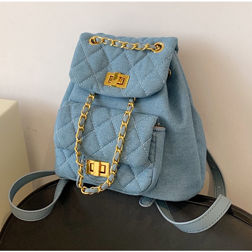 Ba Lô Đeo Vai Hình Thoi Cỡ Nhỏ Phối Dây Xích Thời Trang Mùa Hè 2022 Cho Nữ