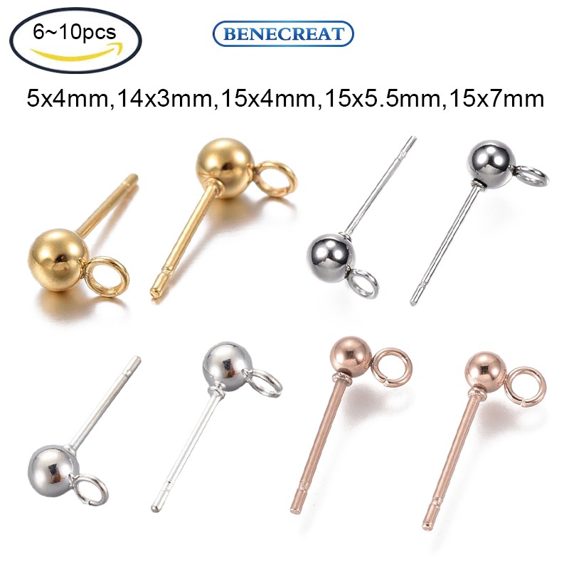 Set 6 / 10 khuyên xỏ lỗ tai bằng thép không gỉ 304 15x4mm Lỗ 1.8mm tiện dụng
