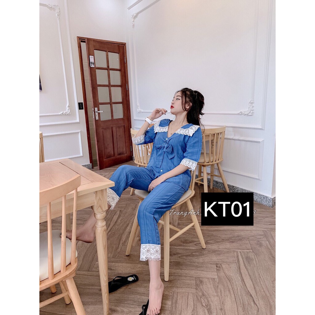 Set Đồ Bộ Nữ Pijama Tiểu Thư Tay Lửng Phối Kiểu Cực Xinh Xắn Đáng Yêu | BigBuy360 - bigbuy360.vn