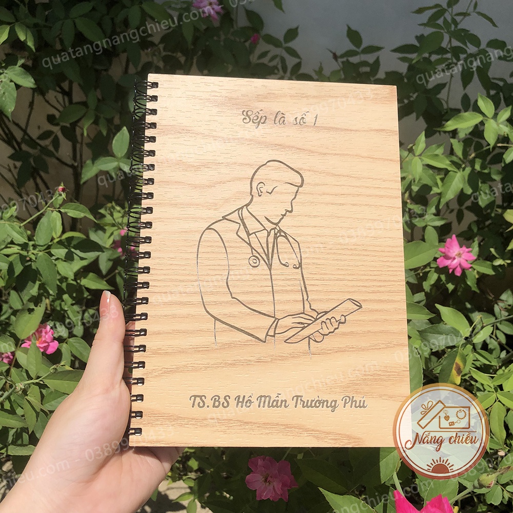Sổ bìa gỗ khắc laser- thiết kế theo yêu cầu - kích thước 15cm x20cm - không độc hại cho trẻ em
