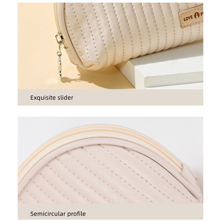 Túi Đựng Mỹ Phẩm Bằng Da Pu Hình Bán Nguyệt Đơn Giản Tiện Dụng Cho Nữ