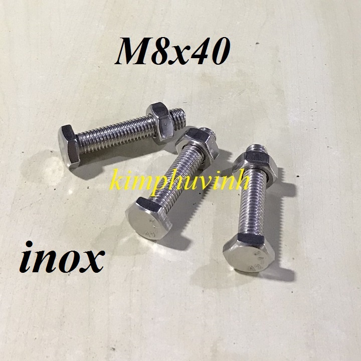 5 BỘ - M8x40mm BULONG INOX - BULON  INOX 8li - ỐC INOX 8li
