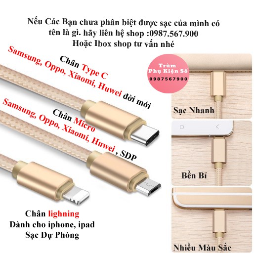 [Xả Đồng Giá] Cáp Dù Sạc Nhanh Siêu Bền 25cm 1m 2m 3m