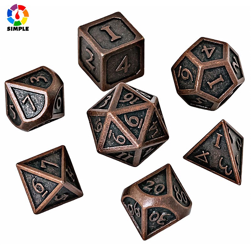 Set 7 xúc xắc kim loại thiết kế kiểu vảy rồng kèm túi đựng D4 D6 D8 D10 D12 D20