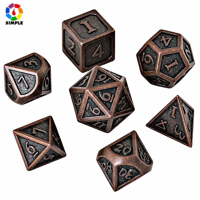 New Design Dragon Scales Metal Dice 7 Xúc Xắc Kim Loại Kèm Túi Đựng D4 D6 D8 D10 D12 D20