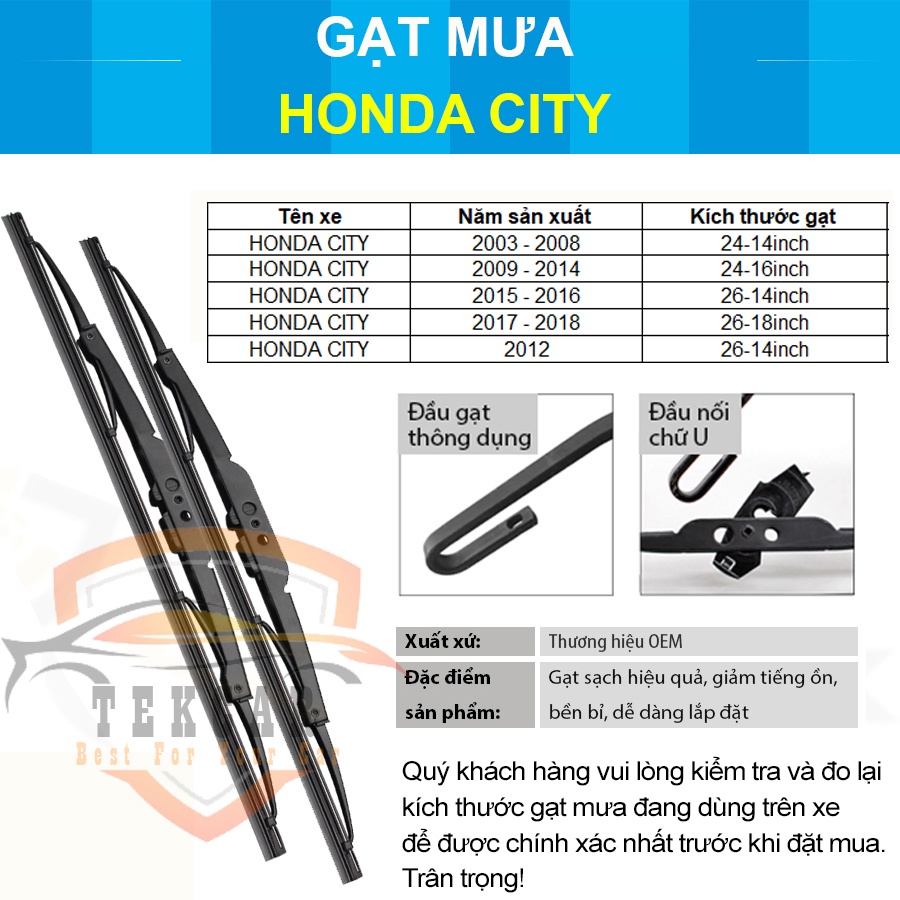 [1 CẶP ] Thanh gạt mưa ô tô xe Honda City cần gạt kính khung xương sắt lưỡi silicon lưỡi gạt nước mưa oto xe hơi