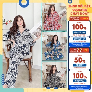 Đồ bộ pijama tay cánh dơi, quần dài freesize dưới 72kg chất liệu lụa 100D mới