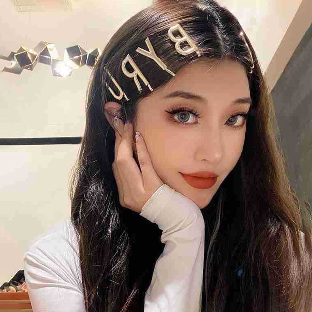 Bộ 4 kẹp tóc SKJK bằng kim loại hình chữ cái thiết kế rỗng thanh lịch phong cách Hàn Quốc cho nữ