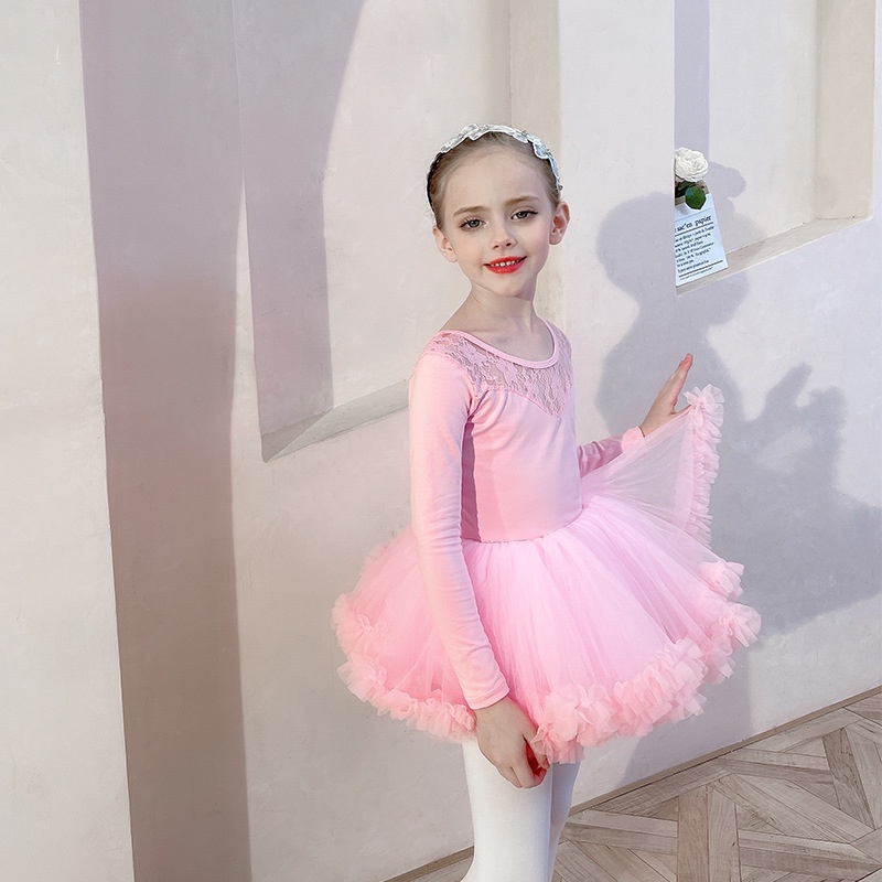 Đầm Múa Ba Lê Phối Ren Màu Hồng Cho Bé Gái