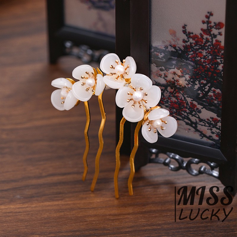 Kẹp tóc trang trí hình hoa đính ngọc trai đẹp mắt cho nữ