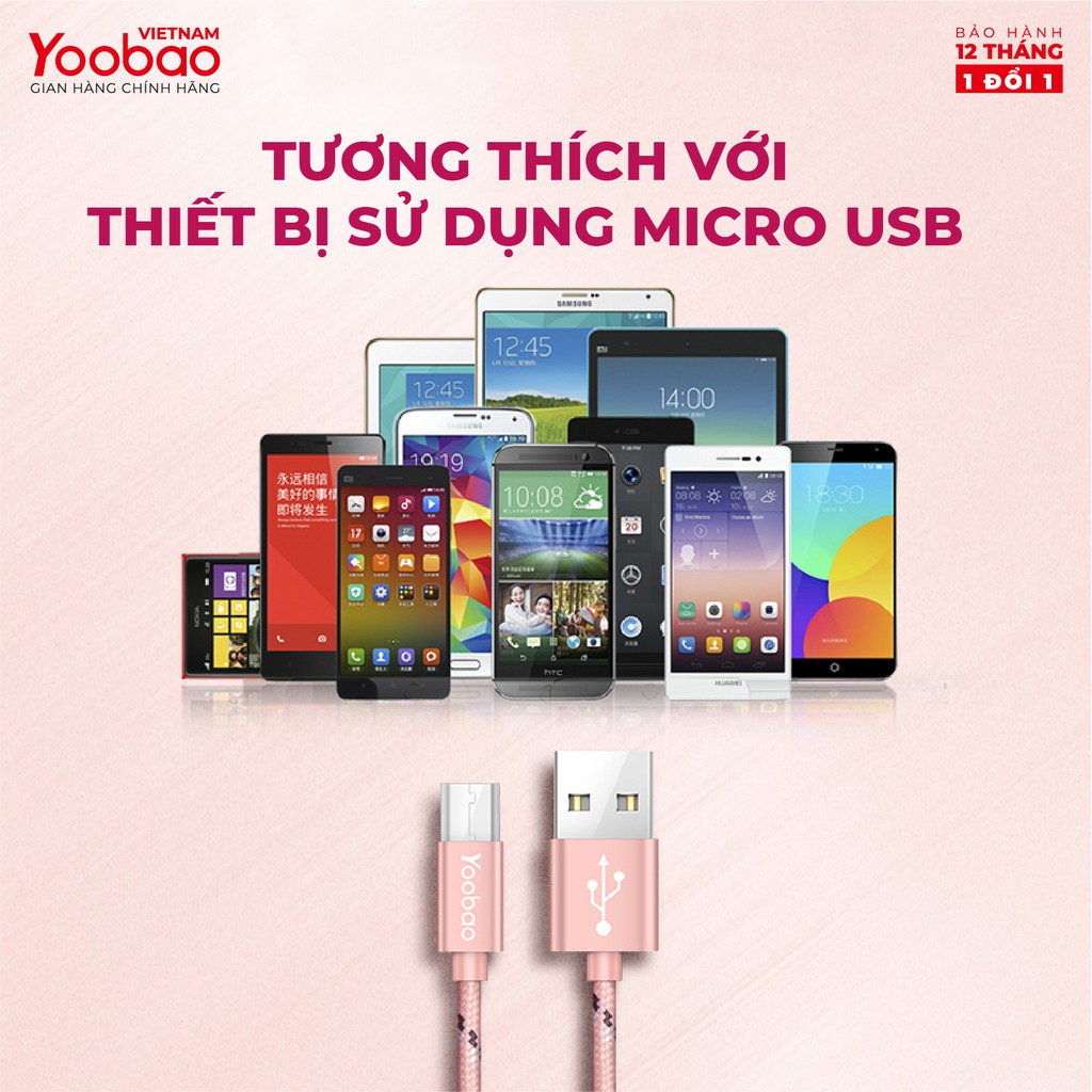 Dây cáp sạc Micro USB YOOBAO YB-423 vỏ bện nylon dài 1.5m - Hàng chính hãng Bảo hành 12 tháng