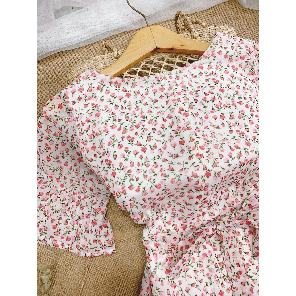 ĐẦM VÁY VOAN HOA NHÍ CỔ TRÒN TAY LỠ BÈO PHỐI CÁCH ĐIỆU  - Hình Shop Chụp Thật