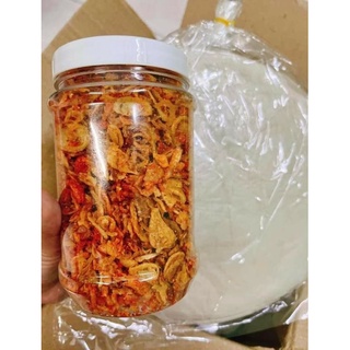 Bánh tráng phơi sương + tép + muối hành phi giòn rụm