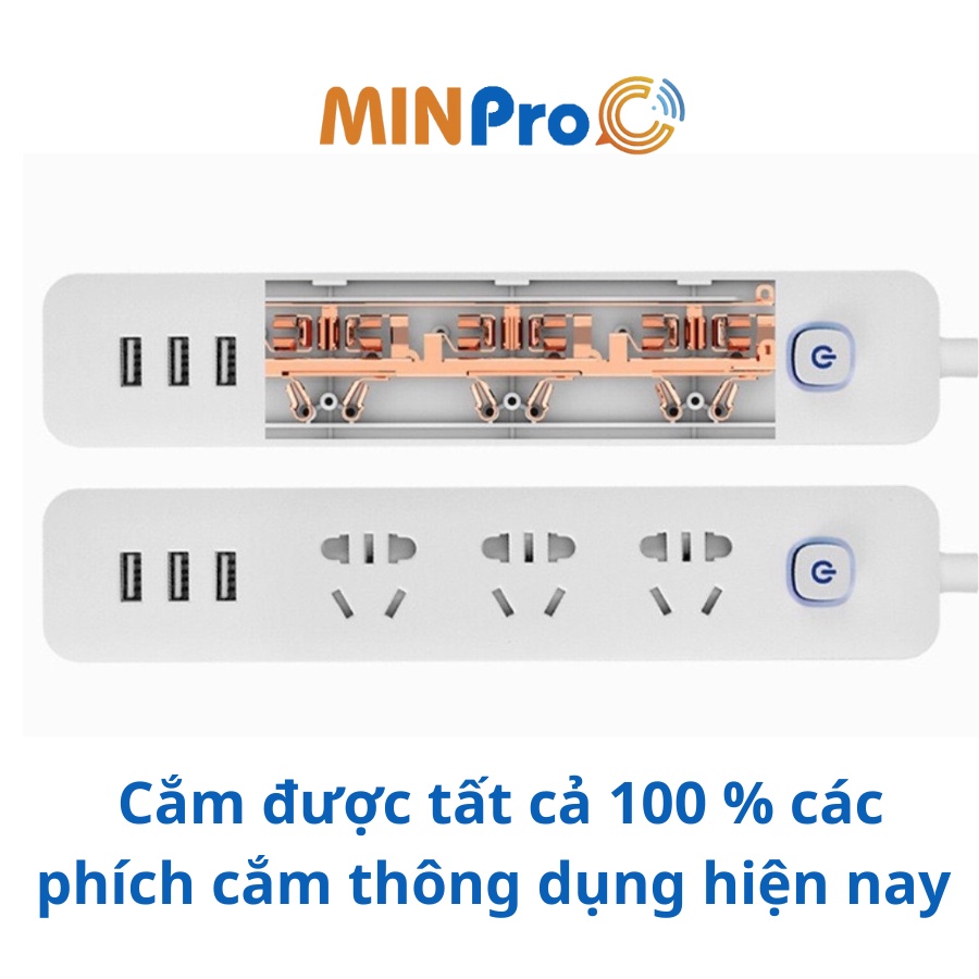 Ổ cắm điện đa năng MINPRO chống giật cao cấp, ổ điện thông minh có cổng sạc USB Xiaomi