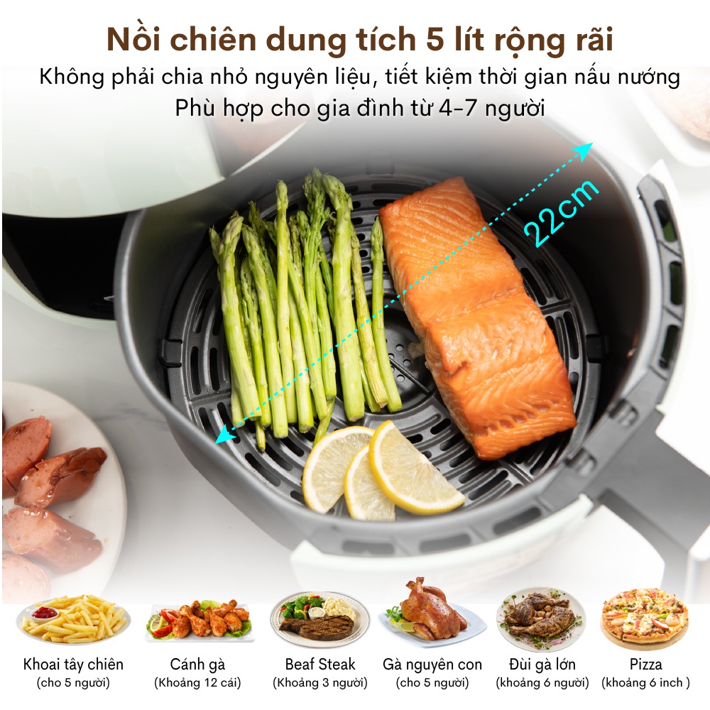 Nồi chiên không dầu 5 Lít nhập khẩu Nhật Bản Fujihome tự ngắt tiết kiệm điện, nồi chiên k dầu cơ 5 L chống dính cao cấp