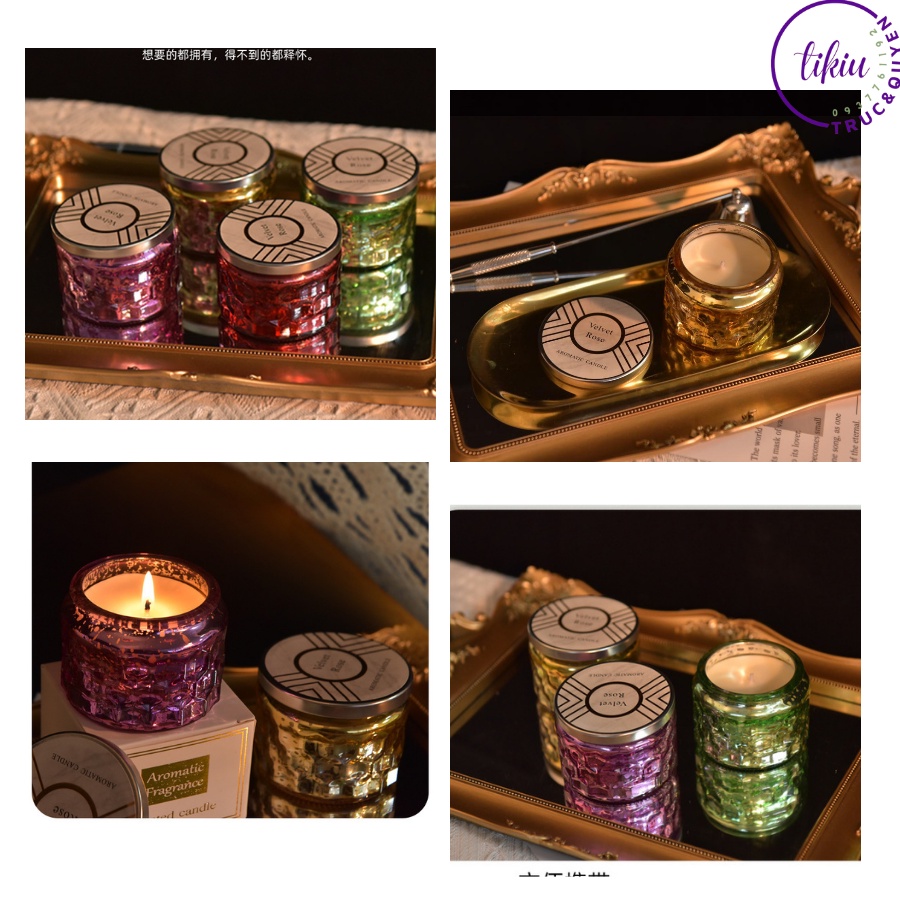 Nến Thơm Phòng Tinh Dầu Thiên Nhiên Cao Cấp Velvet Rose 225gr Không Khói TIKIU Hương Thơm Trang Trí Decor